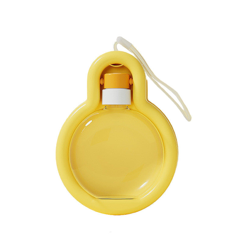Yellow water bottle with measurements on a beige background