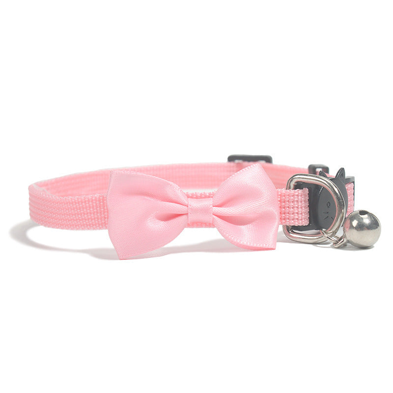 Pet Bowknot Collar Nylon Webbing Multicolor Adjustable Belt Bell Jewelry Safety Buckle