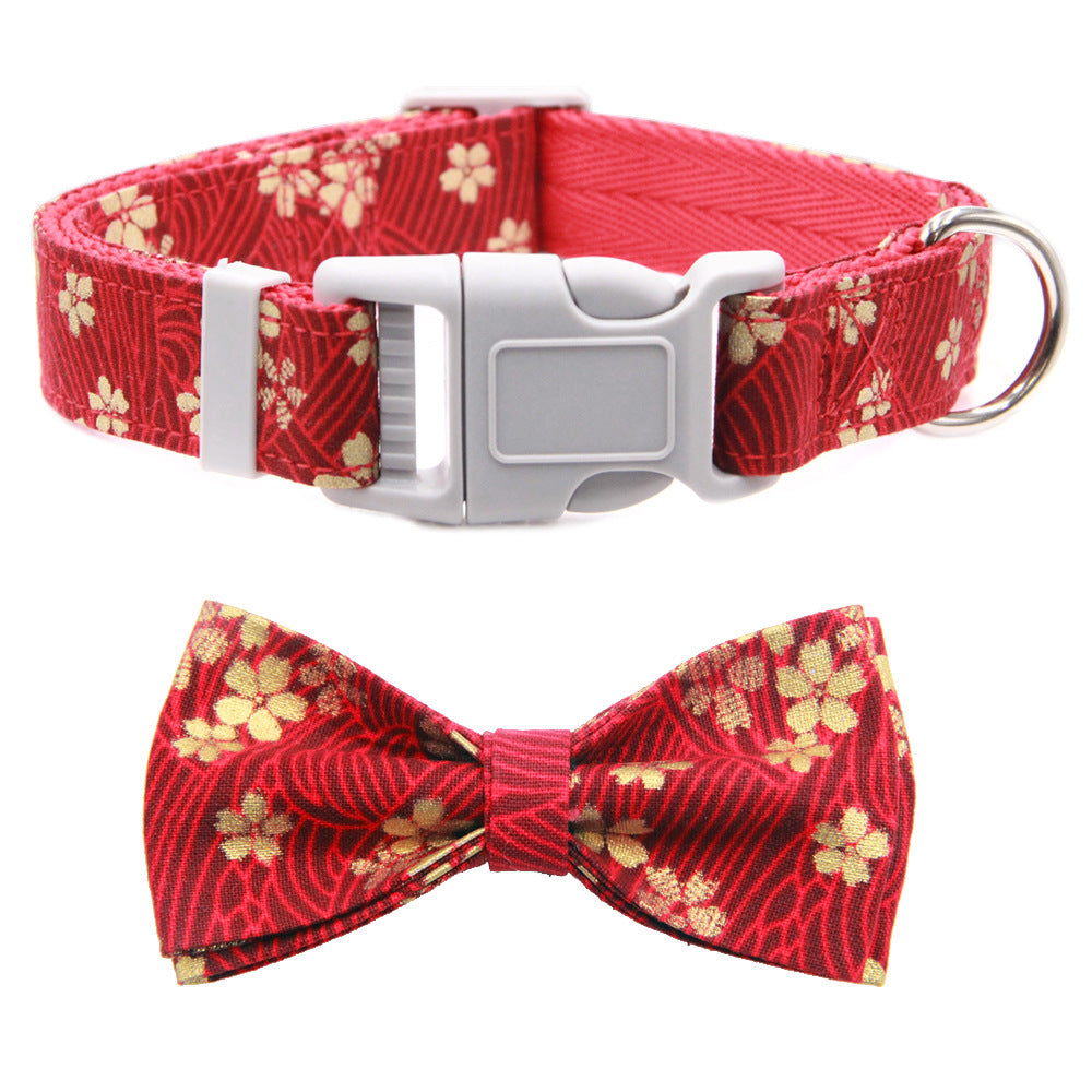 Ondaum Adjustable Pet Collar with Floral Bow Tie, Thickened Double Layer, Princess Style