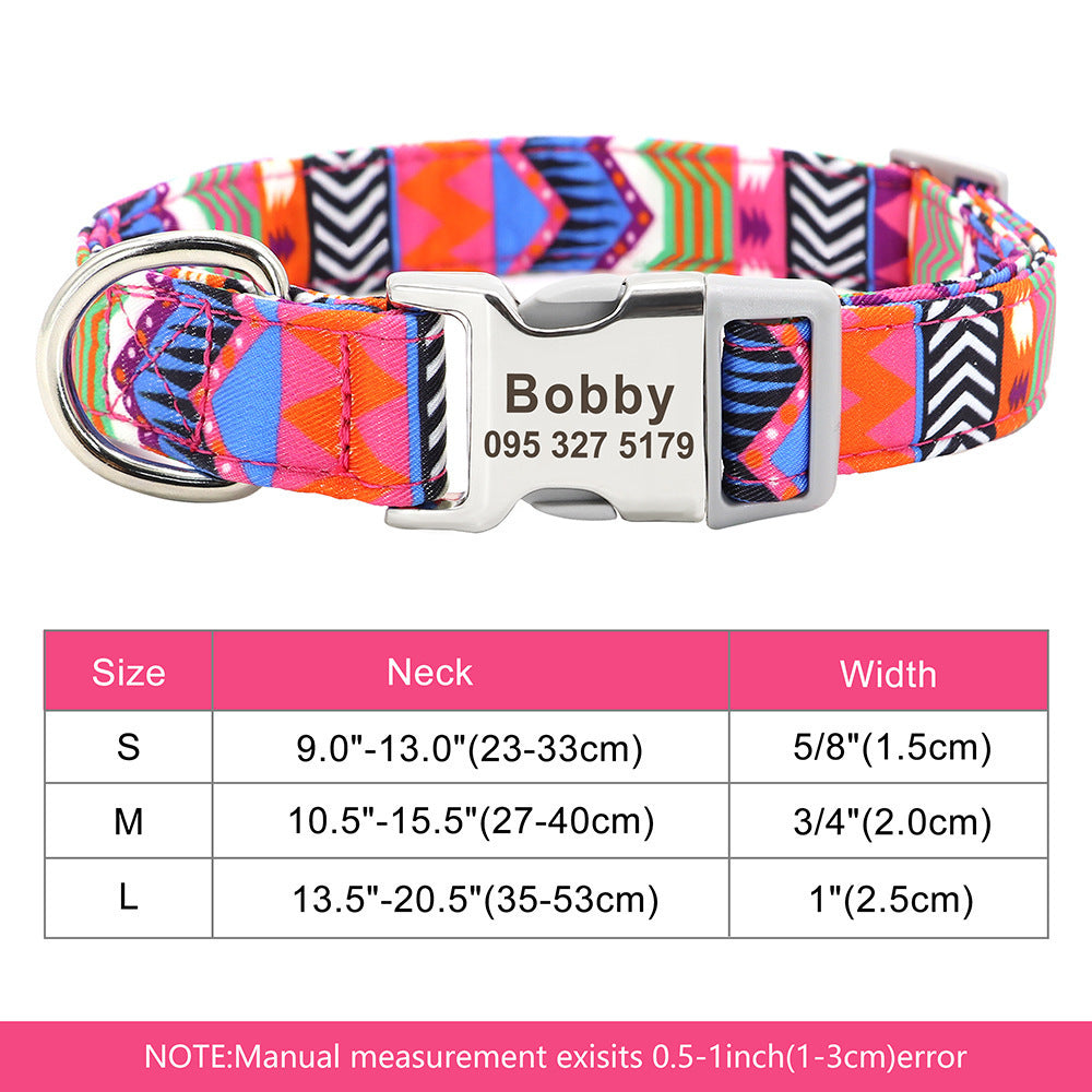 Personalized Nylon Pet Collar - Customizable Mohair Collar for Dogs and Cats, Available in Multiple Colors and Sizes
