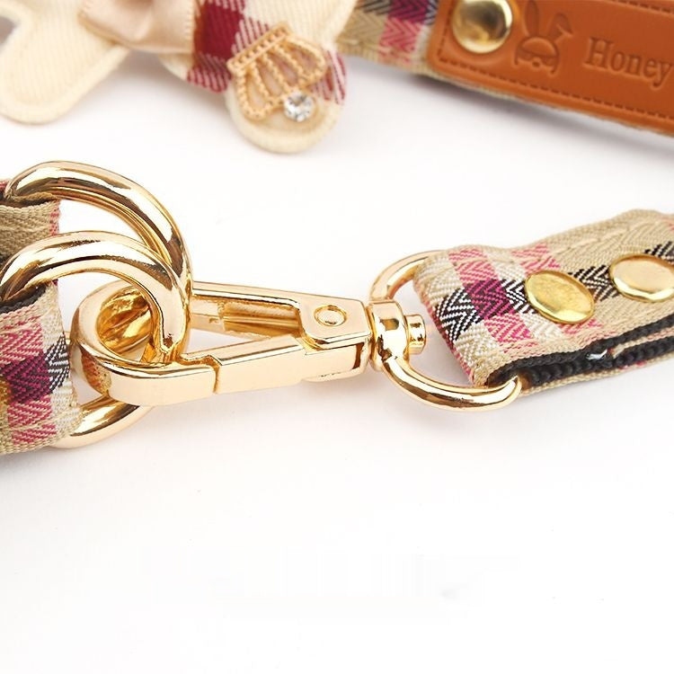 Pet Dog Harness 2 Sets Classic Plaid Bow Collar