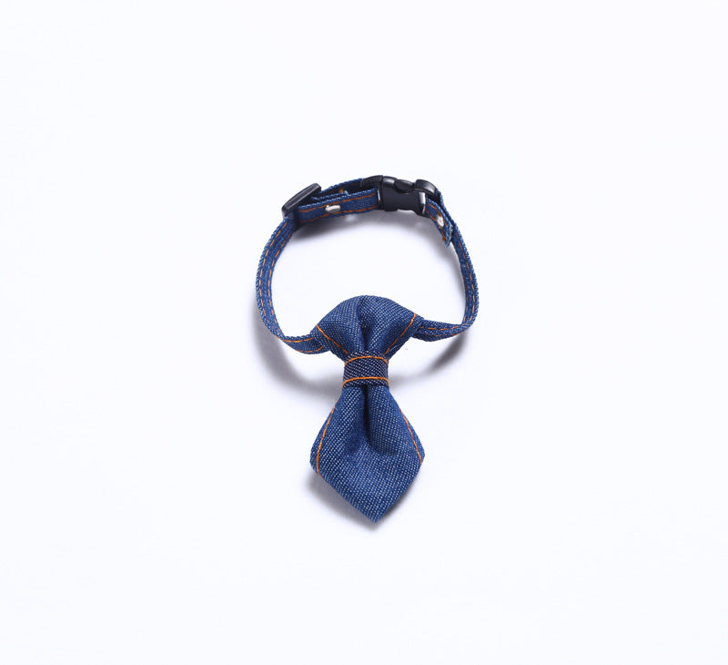 Pet denim bow tie collar for cats and dogs adjustable tie