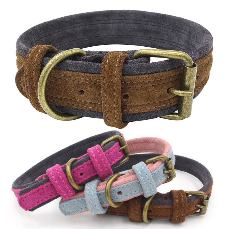 Double Contrast Color Nubuck Leather Pet Collar