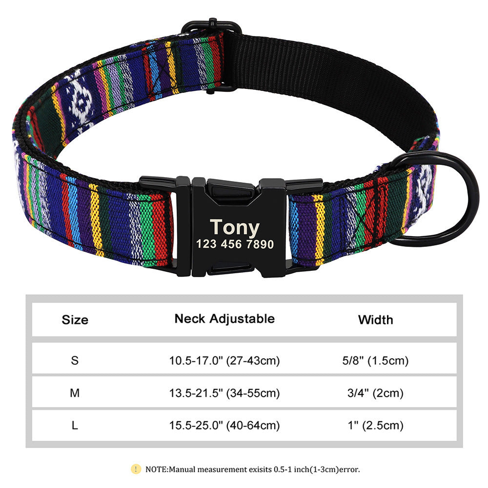 Personalized Nylon Pet Collar - Customizable Mohair Collar for Dogs and Cats, Available in Multiple Colors and Sizes