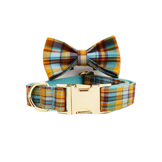 Green Plaid Plain Pet Collar