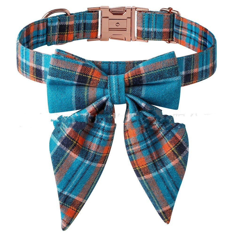 Ondaum Plaid Bow Dog Collar with Metal Buckle – British Style, Durable, and Adjustable