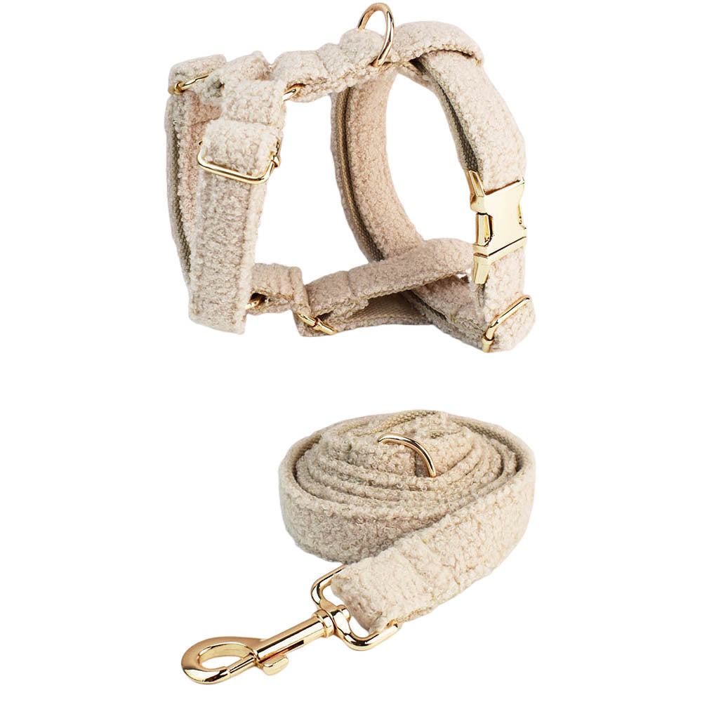 Ondaum Creative and Minimalist Cream Style Pet Collar and Harness 4-Piece Set
