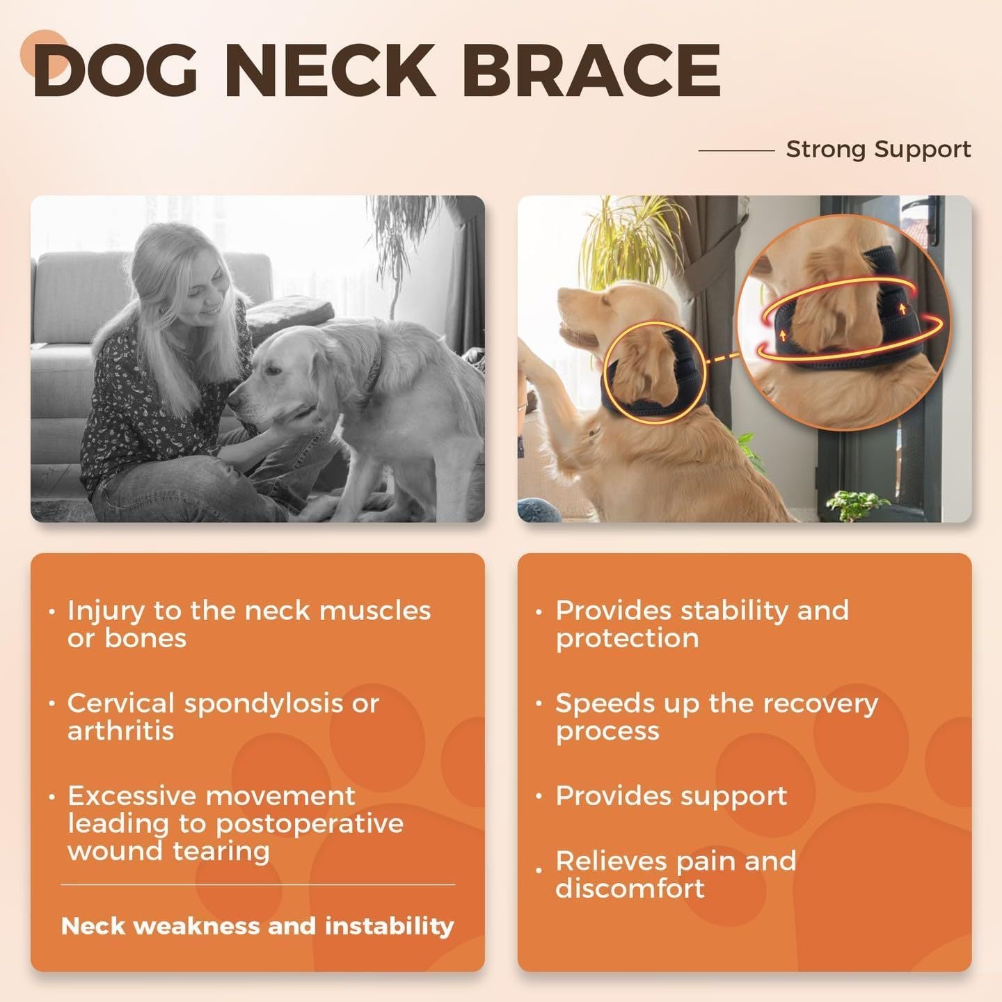 Ondaum Pet Dog Neck Brace – Supportive Cervical Collar for Injury Recovery & Stability