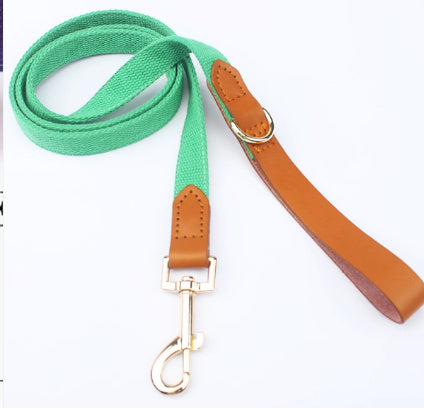 Canvas Hand-Held Rope & Leather-Stitched Collar Set – Durable & Stylish Pet Accessory