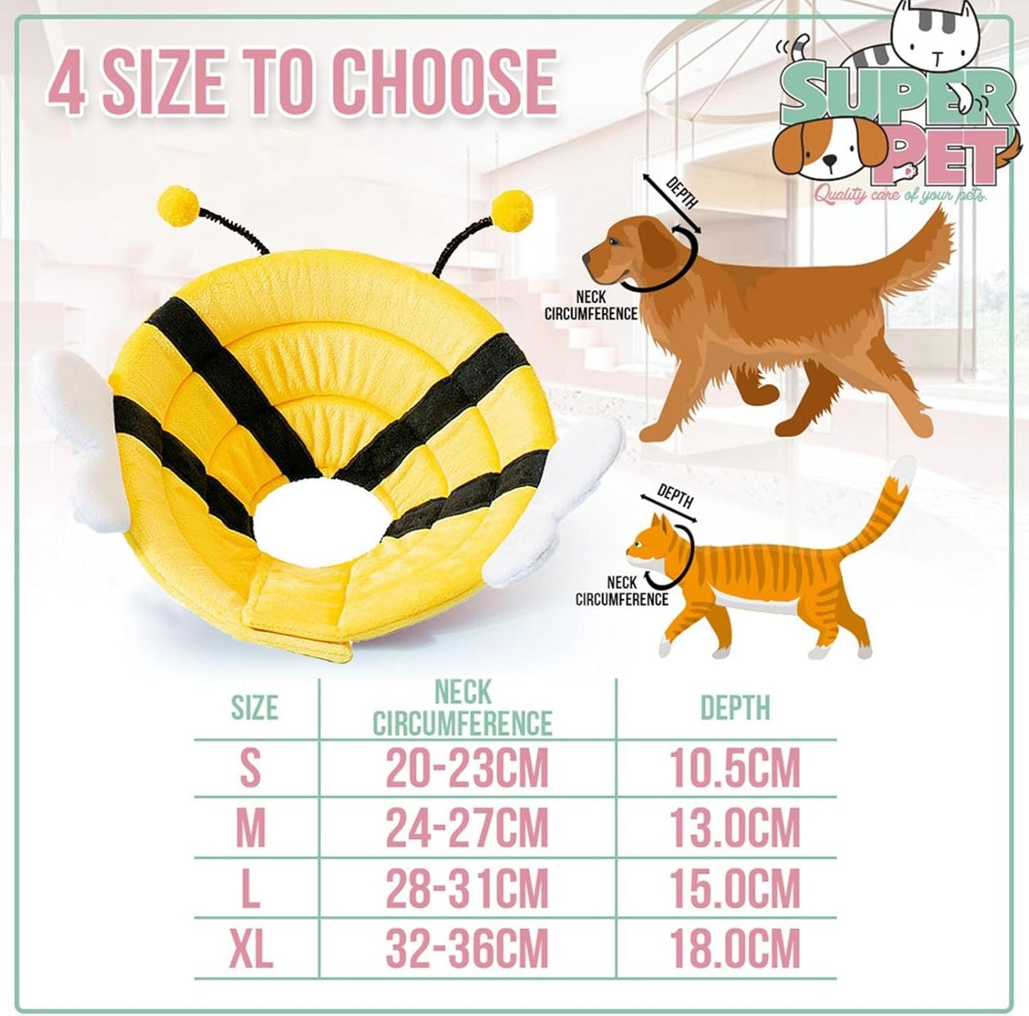 Ondaum Pet Soft and Breathable Cat Cone Collar - Cute Bee Design for Comfortable Recovery and Scratch Prevention