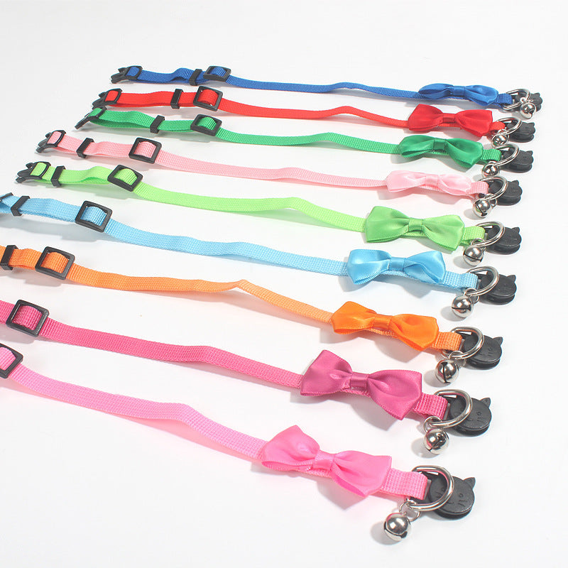 Pet Bowknot Collar Nylon Webbing Multicolor Adjustable Belt Bell Jewelry Safety Buckle