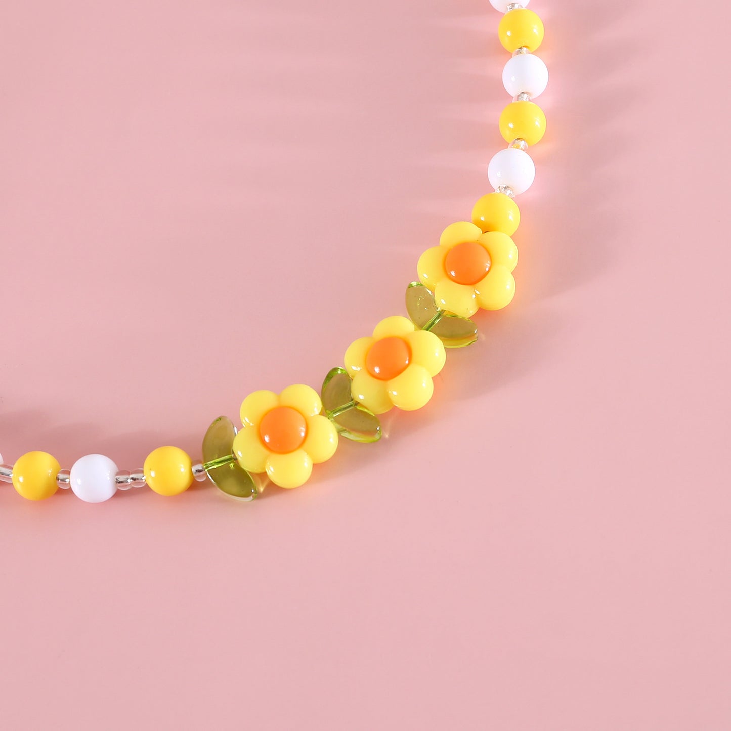 INS South Korea Colorful Pearl Pet Necklace Small Flower Rainbow Peach