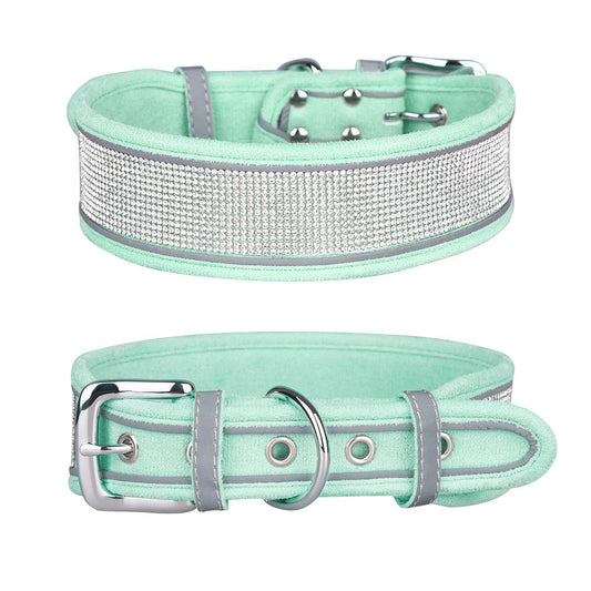 Suede Reflective Rhinestone Dog Collar with Rope