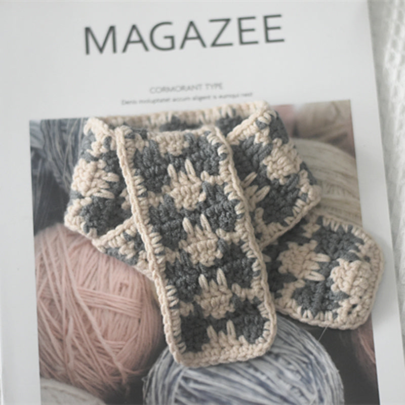 Small Hat Beret Knitting Plaid Small Scarf Dog