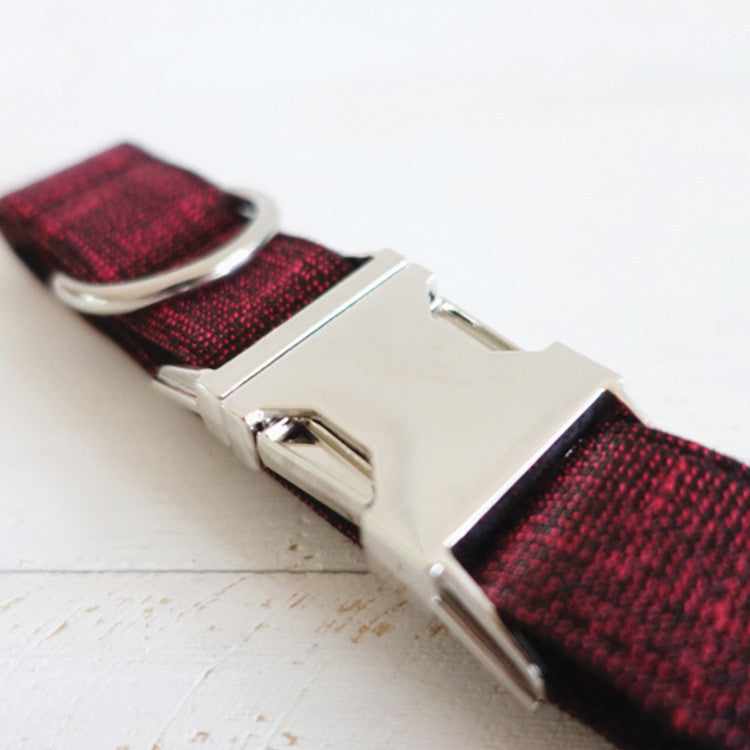 Red Canvas Dog Collar With Metal Buckle Pattern