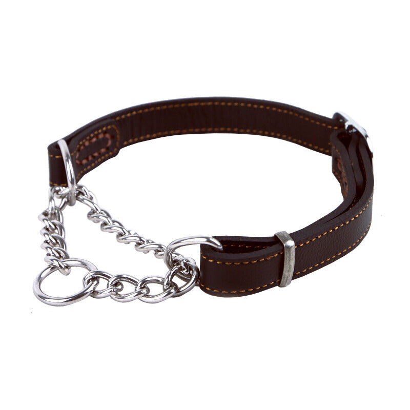 Semi-Controlled Cowhide Leather Dog Collar