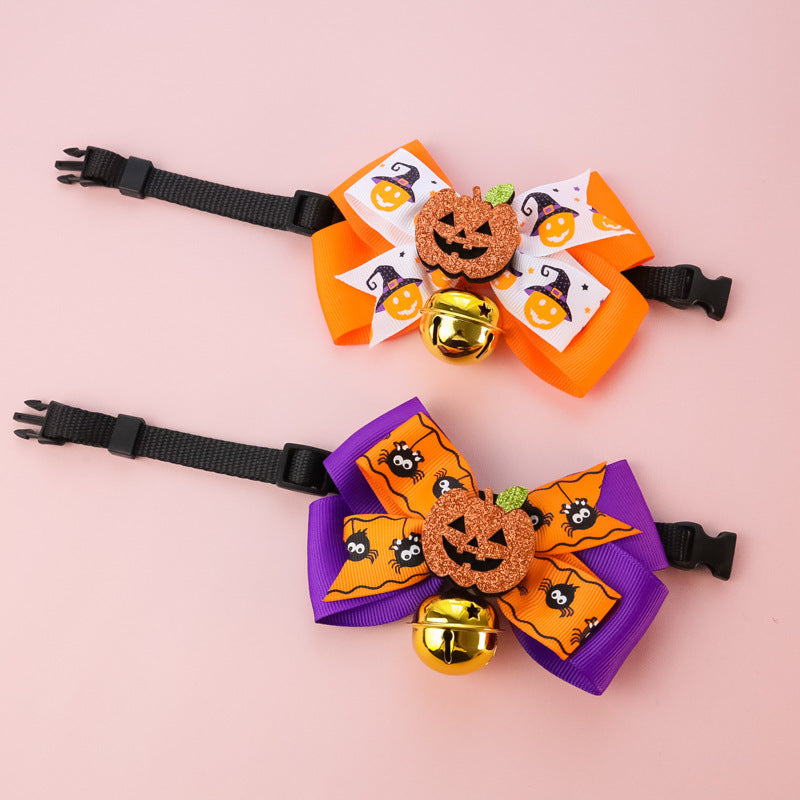Pet Cat Dog Pumpkin Bow Tie Big Bell Decorations