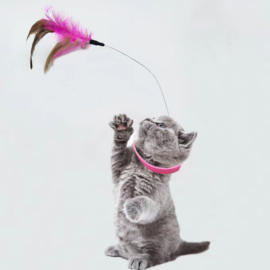 Adjustable Cat Collar with Feather Teaser Wand & Bell