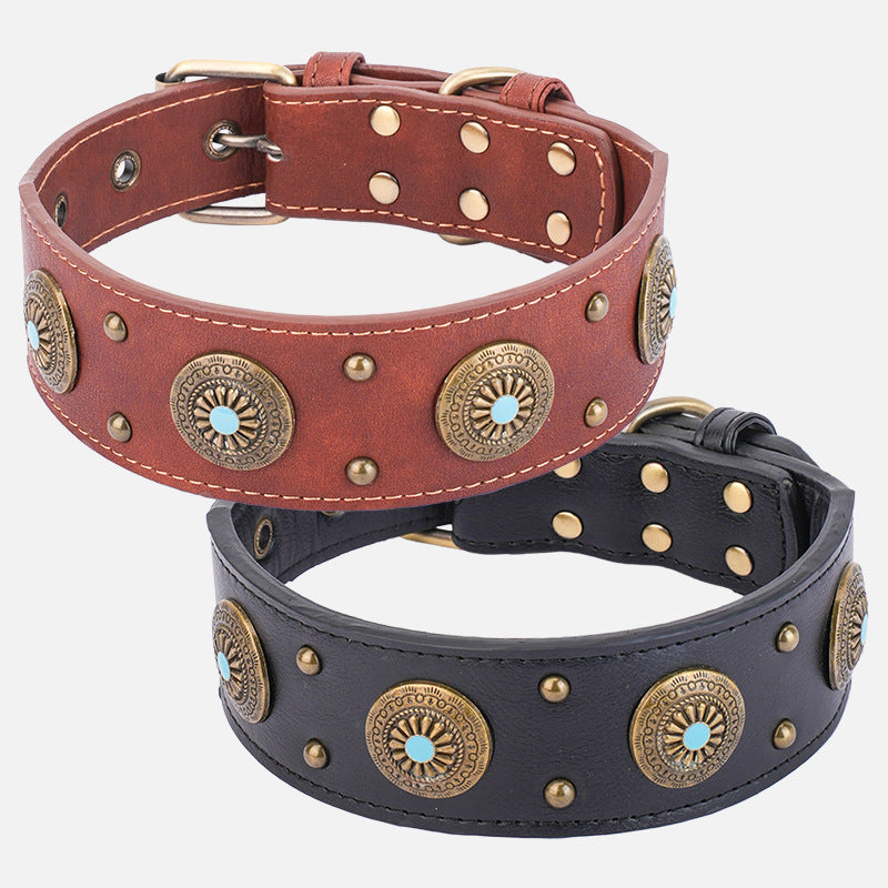 Ondaum High-End Retro Leather Collar for Medium and Large Dogs - Classic & Durable Dog Collar for All Seasons