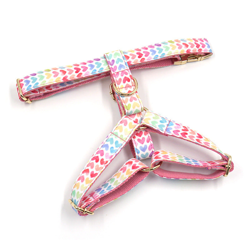 Letterable Cute  Colorful Heart Dog Chest And Back Pet Chest Strap Gold Buckle Dog Chest And Back