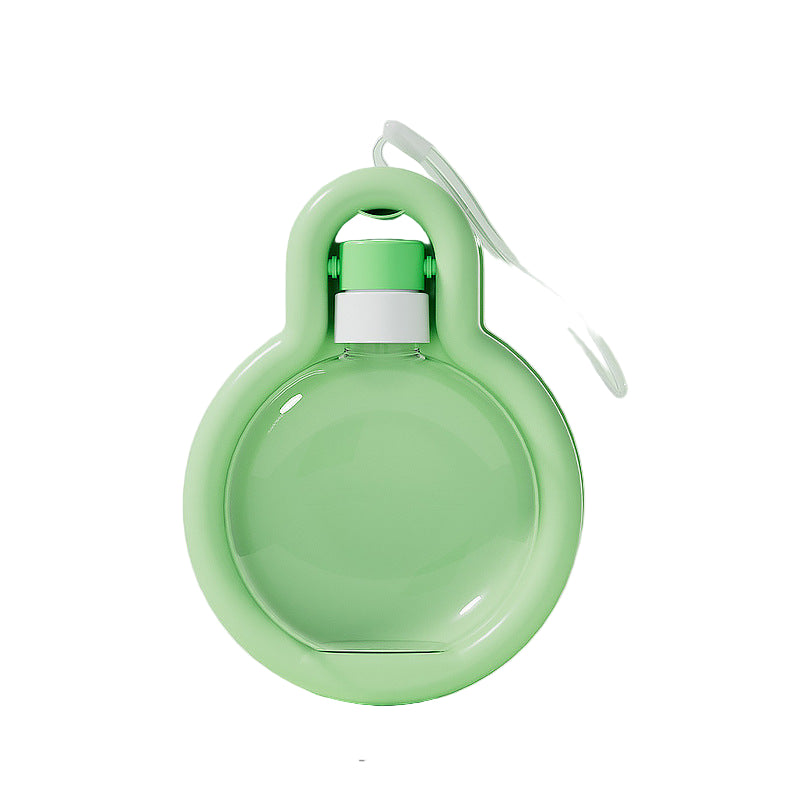 Green water bottle with measurements on a light green background