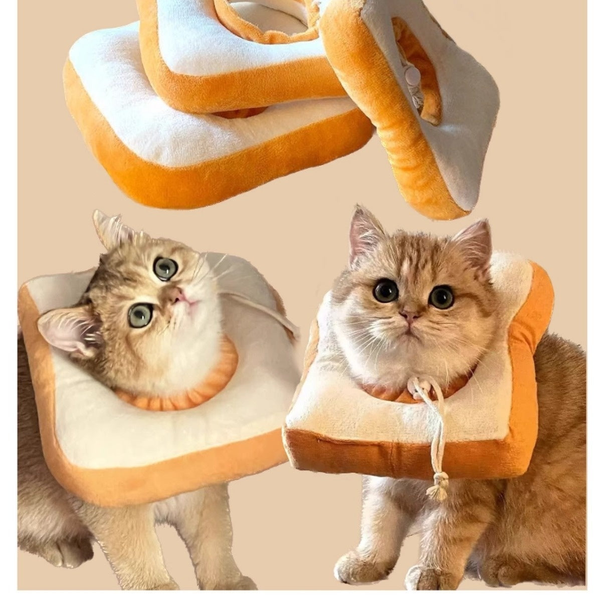 Ondaum Adjustable Pet Kitten Headgear – Cute Cartoon Design, Cotton Material, Available in Avocado & Toast Bread Sizes