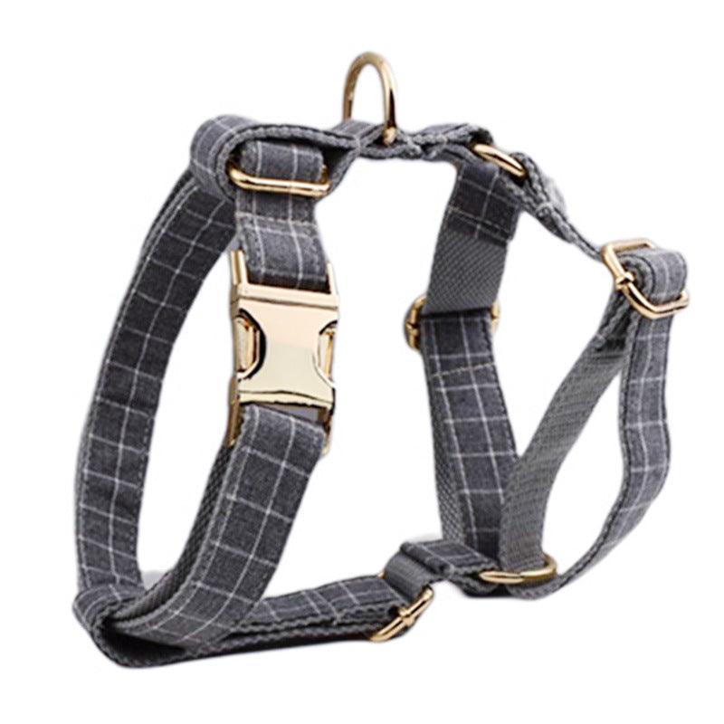 Gray Plaid Flannel Pet Collar Set