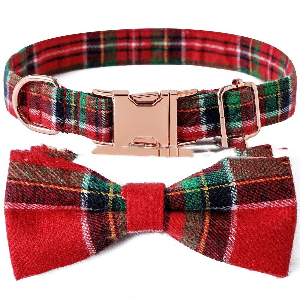 Ondaum Plaid Bow Dog Collar with Metal Buckle – British Style, Durable, and Adjustable