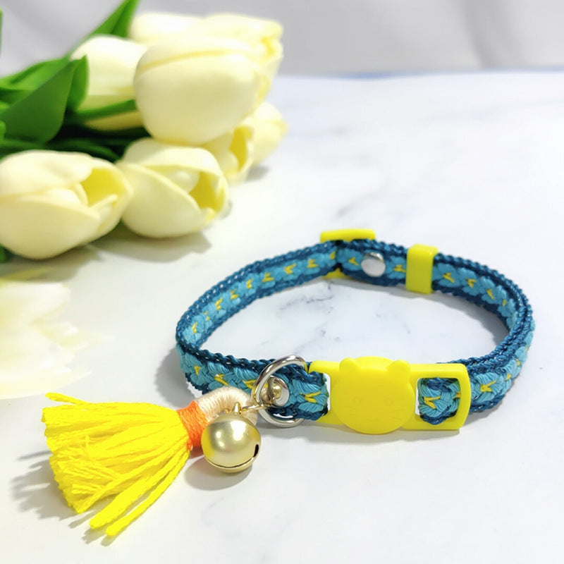 Ondaum Pet Anti-Suffocation Safety Buckle Cat Collar with Tassel Bell – Adjustable Anchor Chain Rope
