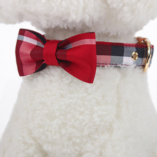 Leather Bow Pet Collar with Mesh Design