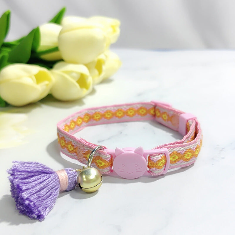 Ondaum Pet Anti-Suffocation Safety Buckle Cat Collar with Tassel Bell – Adjustable Anchor Chain Rope