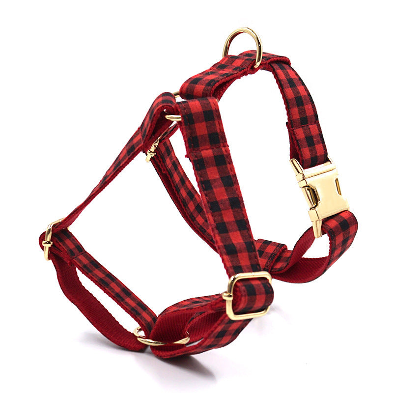 Red And Black Plaid Gold Buckle Pet Chest And Back Cover