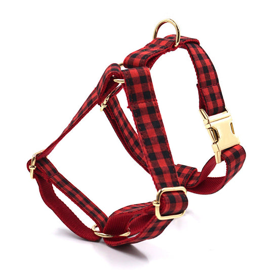 Red And Black Plaid Gold Buckle Pet Chest And Back Cover