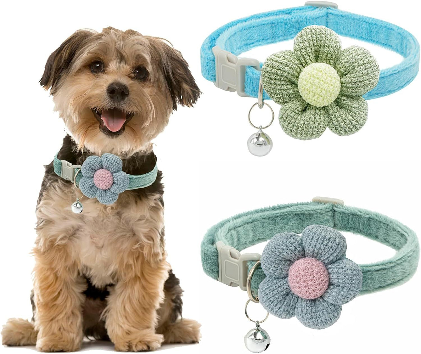 Floral Dog Collar with Bell for Small Dogs