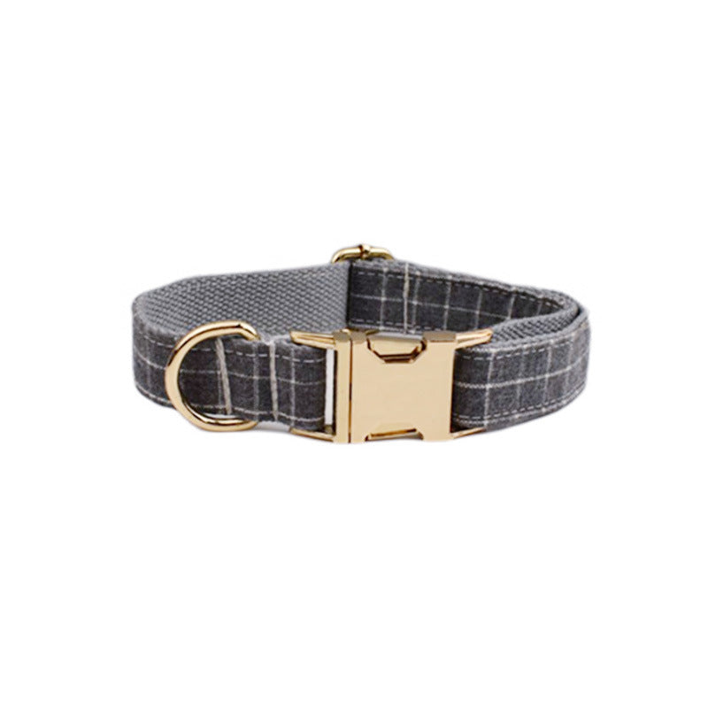 Gray Plaid Flannel Pet Collar Set