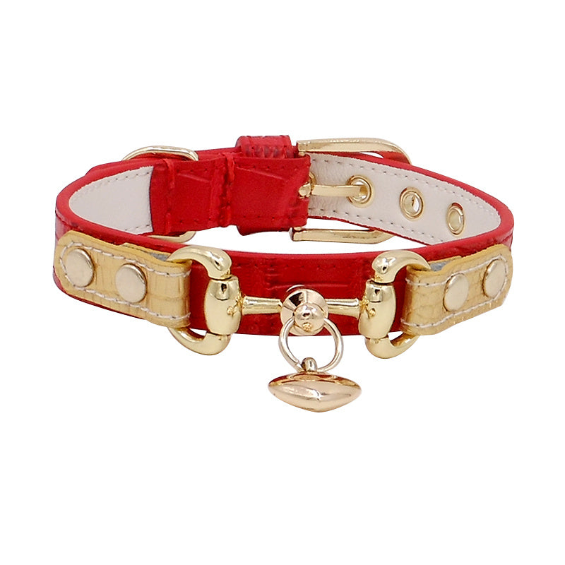 Lizard Pattern Double Buckle Leather Pet Collar