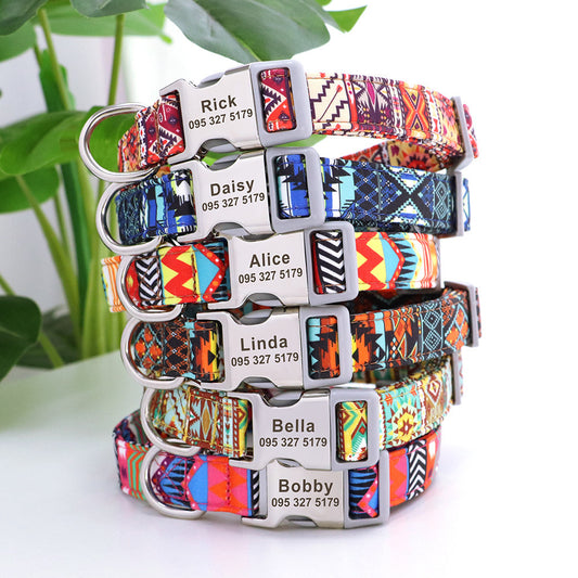 Personalized Nylon Pet Collar - Customizable Mohair Collar for Dogs and Cats, Available in Multiple Colors and Sizes