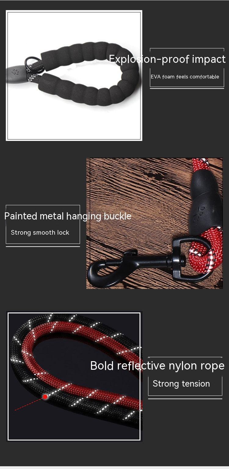 Nylon Woven Reflective Round Rope Double Handle Dog Hand Holding Rope
