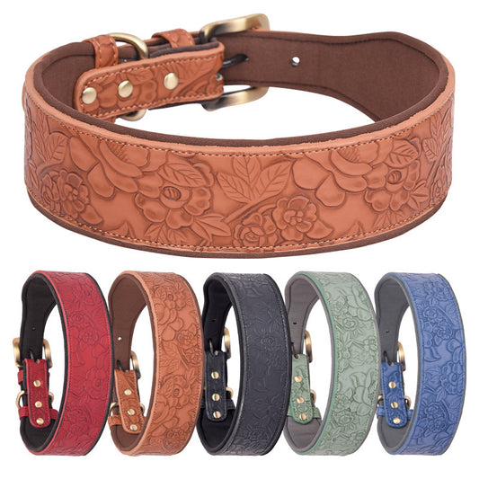Ondaum Pet Leather Collar with Cotton Substrate