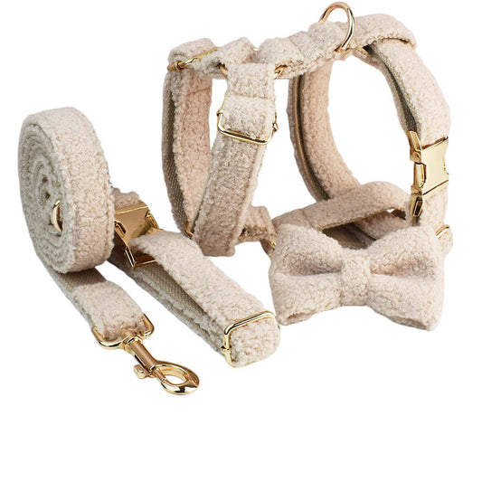 Ondaum Creative and Minimalist Cream Style Pet Collar and Harness 4-Piece Set