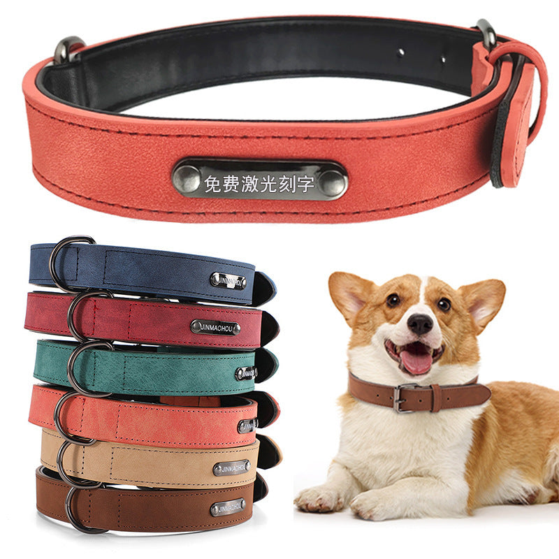 Pet Microfiber Leather Engraved Adjustable Anti-lost Collar