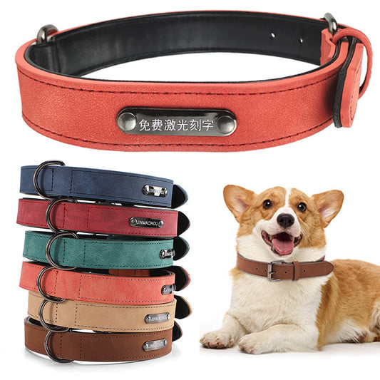 Pet Microfiber Leather Engraved Adjustable Anti-lost Collar