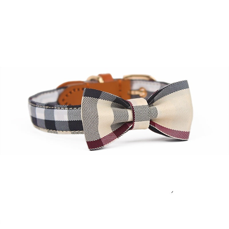 Leather Bow Pet Collar with Mesh Design