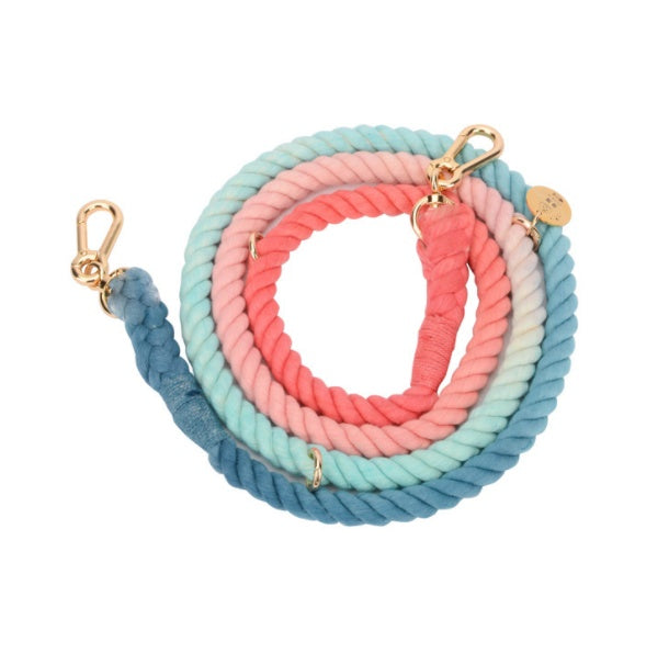 Multifunctional Rainbow Gradient Color Dog Traction Rope Collar Cotton Dog Walking Rope Hand-Woven Rope