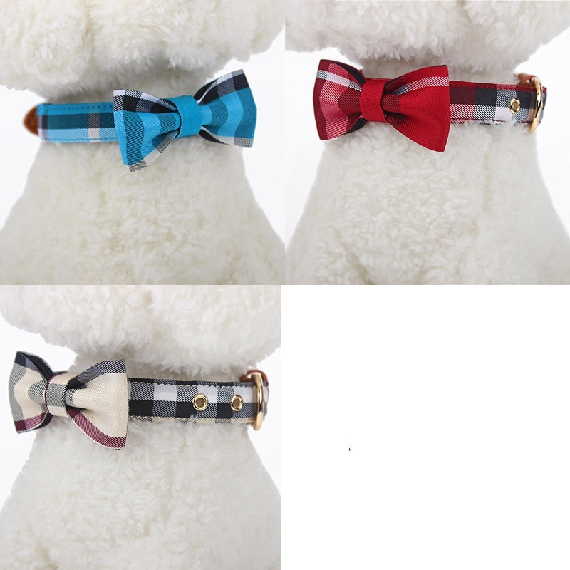 Leather Bow Pet Collar with Mesh Design