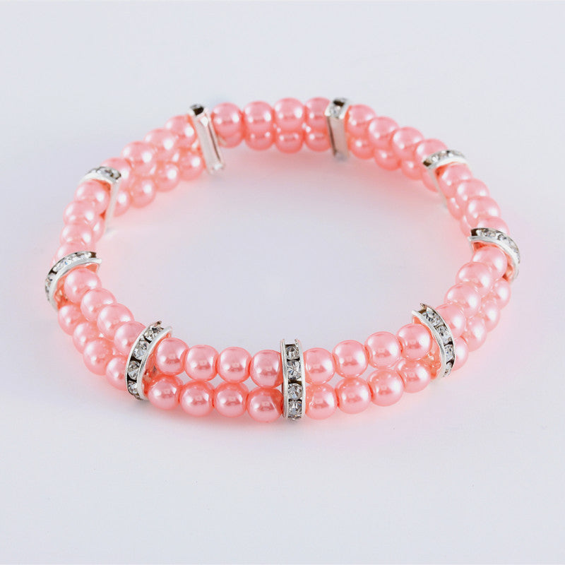 Ondaum Pet Pearl Necklace for Dogs & Cats – Elegant Two-Row Rhinestone & Pearl Pet Accessory