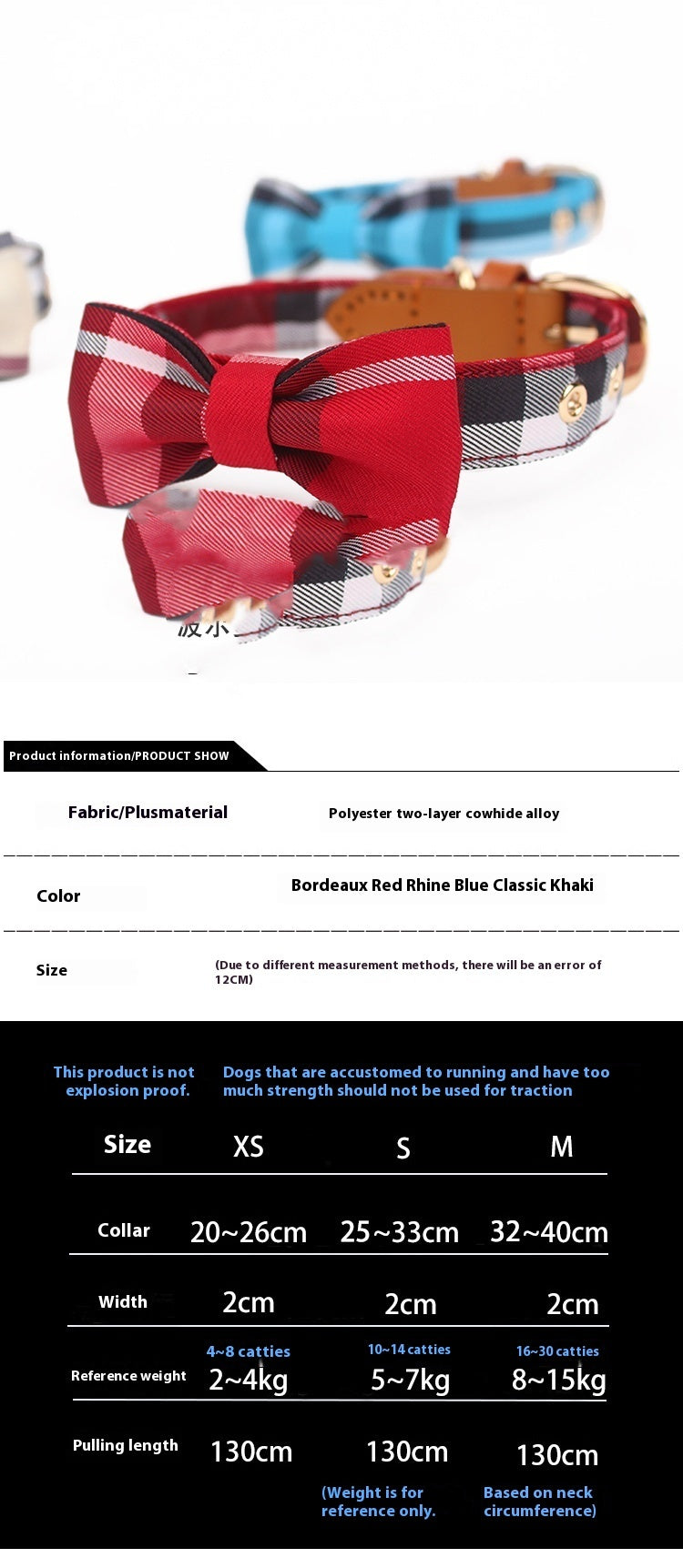 Leather Bow Pet Collar with Mesh Design