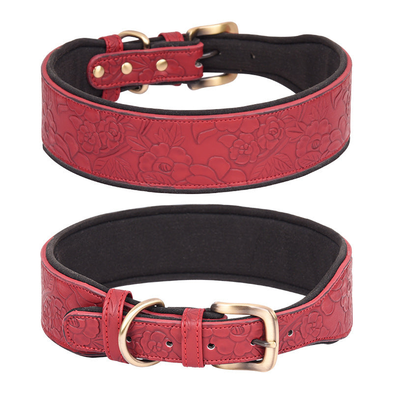 Ondaum Pet Leather Collar with Cotton Substrate