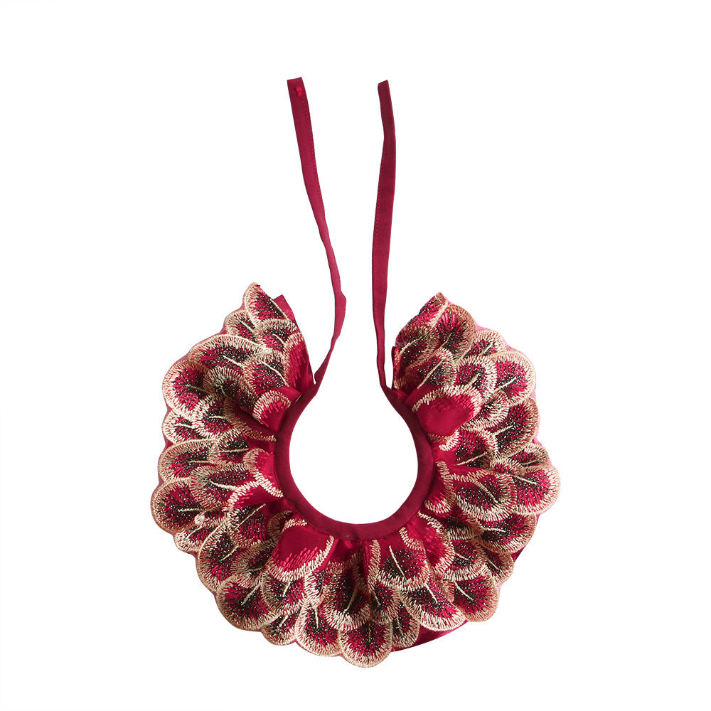 Ondaum Pet Peacock Feather Lace Embroidered Scarf - Elegant & Versatile Pet Accessory for All Seasons