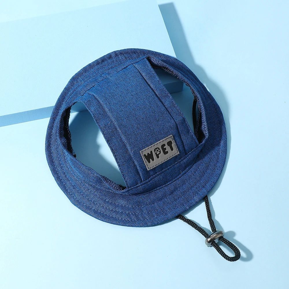 Pet Hat With Ear Holes For Medium Small Dogs Adjustable Summer Pets Dog Outdoor Sun Cap Cat Puppy Denim Color Canvas Visor Caps